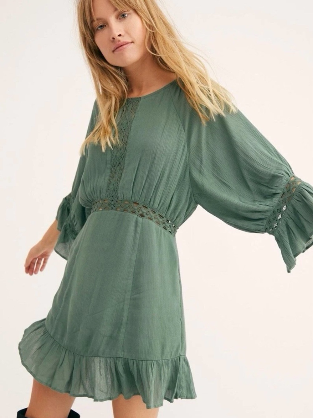 Free People Emilie Dress Green L RUNS SMALL / SEE MEASUREMENTS
